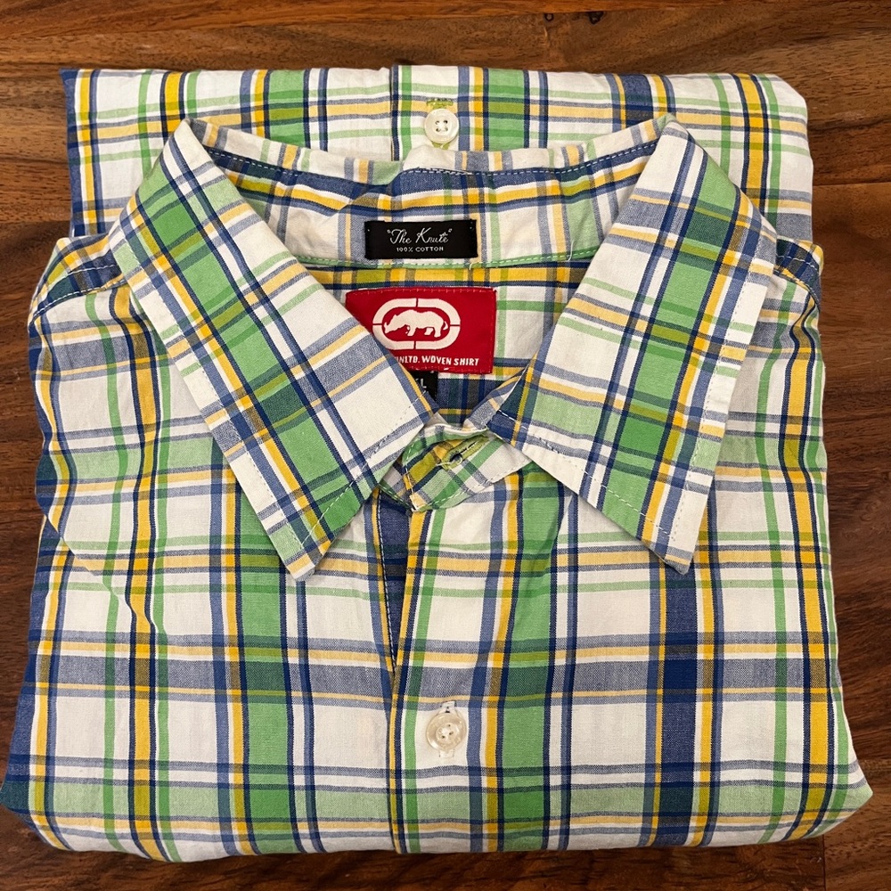 The Ecko Unltd Woven Shirt “The Knute” 2XL Green Plaid Button Down